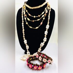 Lot of 5 Shell & Beads Necklaces & Hibiscus 🌺 Bracelets
